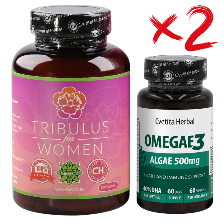 KOMBINACIJSKI PAKET ZA ŽENSKE: Tribulus Women + Omegae 3