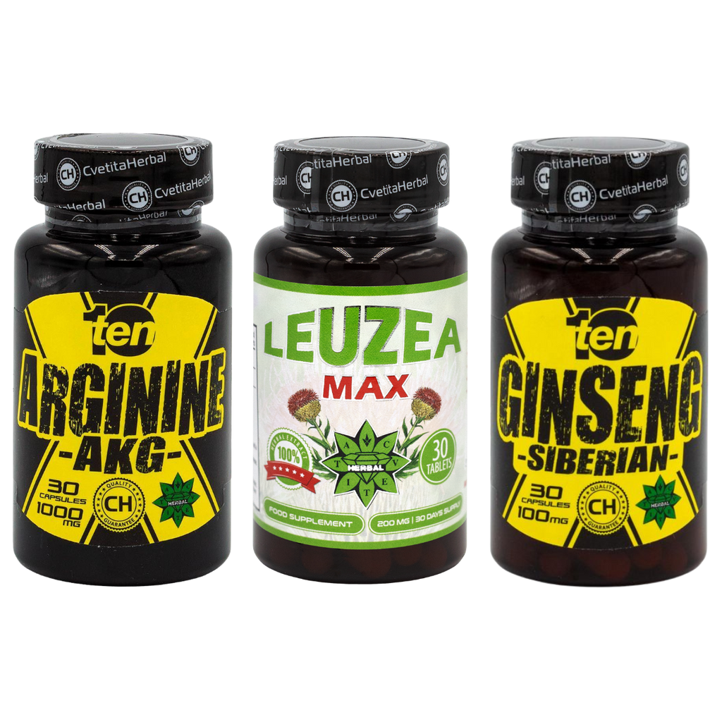 COMBO PAKET: Leuzea 30 tablet + TEN Arginine 40 tablet + Ten Siberian Ginseng 30 tablet