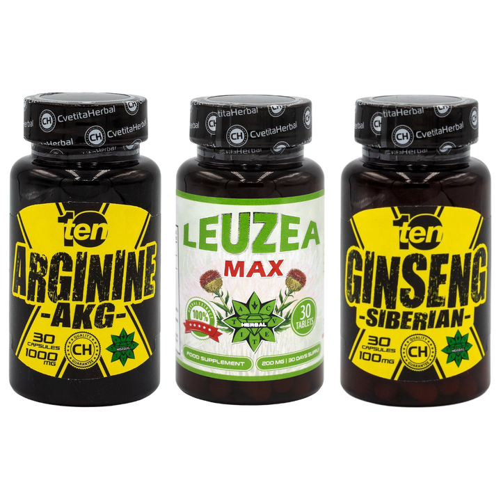 COMBO PAKET: Leuzea 30 tablet + TEN Arginine 40 tablet + Ten Siberian Ginseng 30 tablet