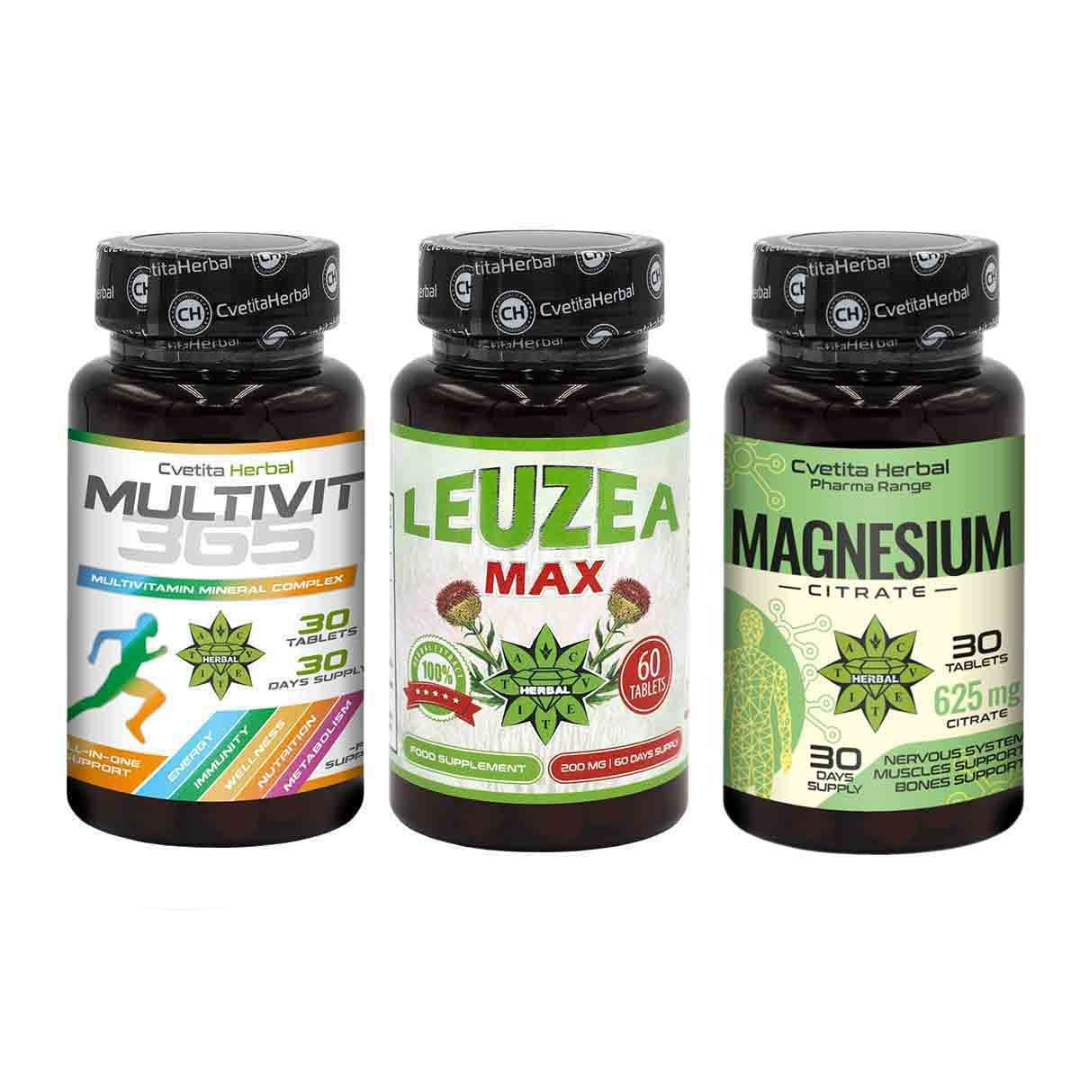 KOMBINACIJSKI PAKET KREPITEV IMUNOSTI - LEVZEA MAX 60 TABLET + MULTIVIT 365 + MAGNESIUM 30 TABLET