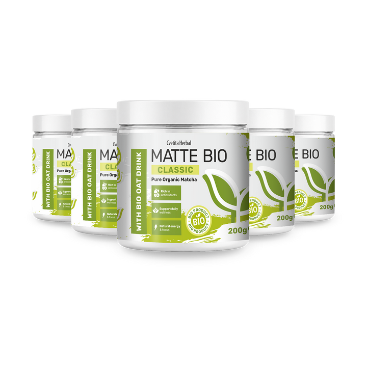 Matte Bio Classic 3+2 - ugodni paket petih lončkov bio matche po 200 g