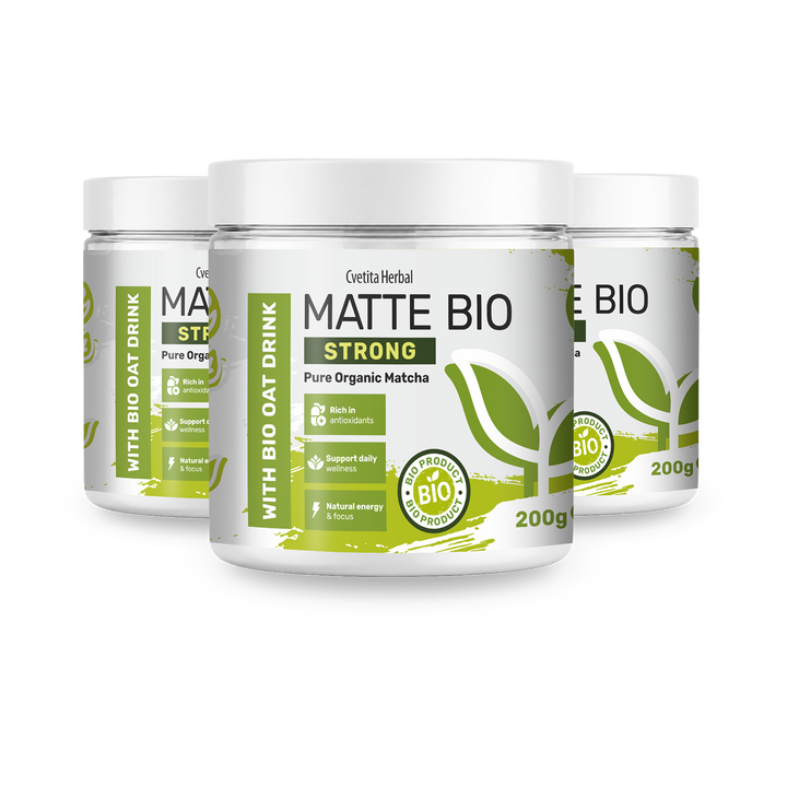 Matte Bio Strong 2+1 - ugodni paket treh lončkov bio matche po 200 g