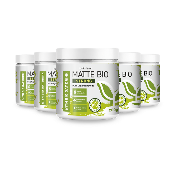 Matte Bio Strong 3+2 - ugodni paket petih lončkov bio matche po 200 g